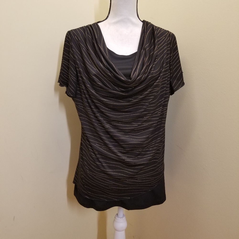 Vamp Drape Neck Top/Size L/Black And Gold/NWOT